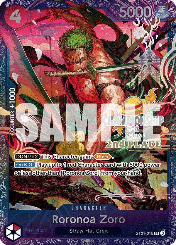 Roronoa Zoro Championship 25-26 2nd Place ST21-015 One Piece card