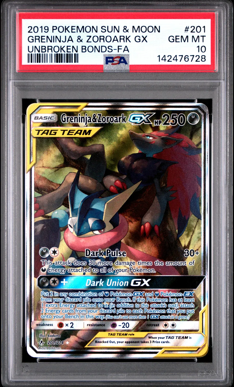 GRENINJA & ZOROARK GX 2019 SUN & MOON UNBROKEN BONDS (PSA 10)