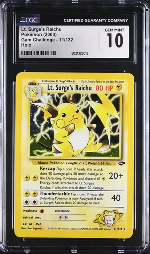 Lt. Surge's Raichu, CGC 10 GEM MINT